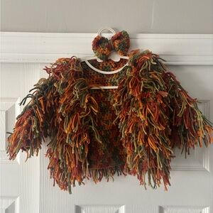 Multicolor shaggy Knit jacket with Bow